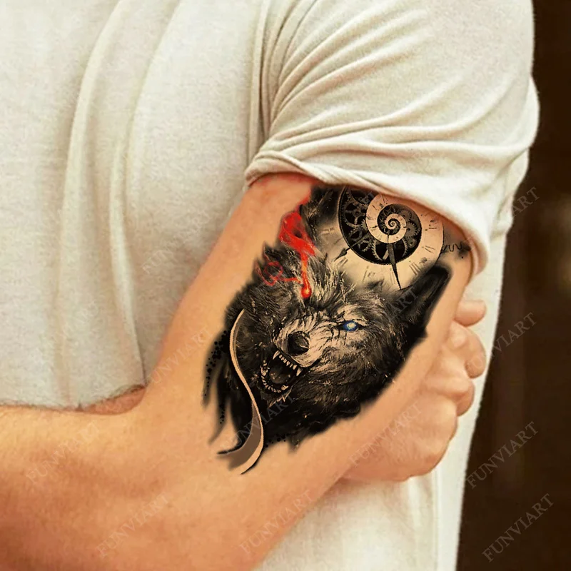 Sdrawing Arm Waterproof Temporary Tattoos for Men Tiger Wolf Animal Tattoo Stickers Body Art Skeleton Fake Tattoo for Women