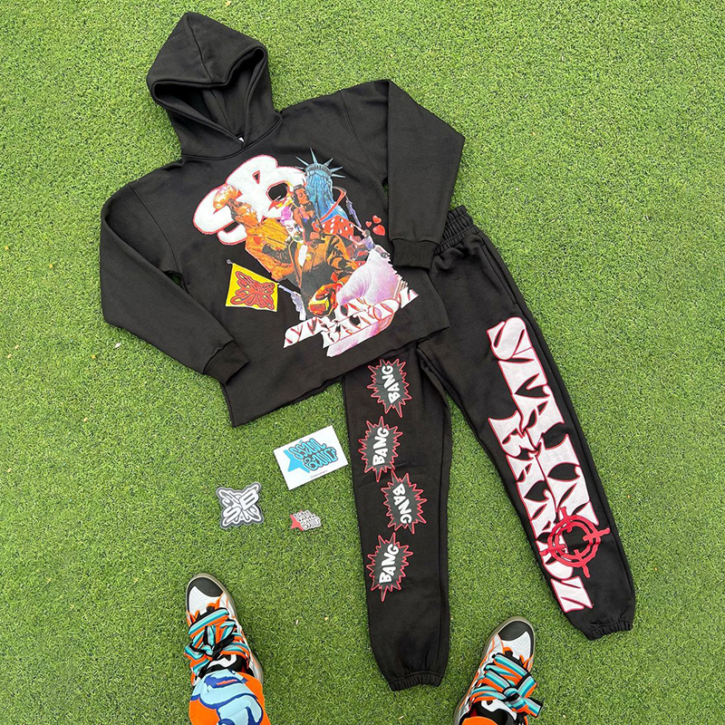 Street Print Personalized Hoodie + Trousers Men'S Suit