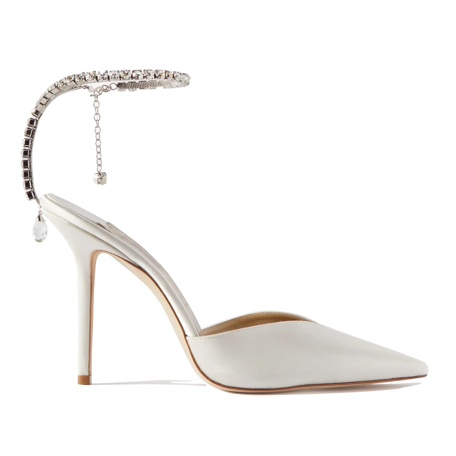 100mm Women's Sandals Crystal Chain Ankle Straps Rhinestones Buckle Heels Stiletto Satin Dress Shoes-vocosishoes