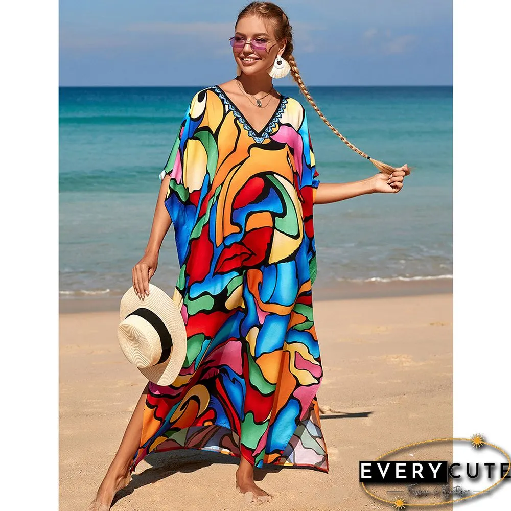 Multicolor Graffiti Loose Beach Kimono Dress