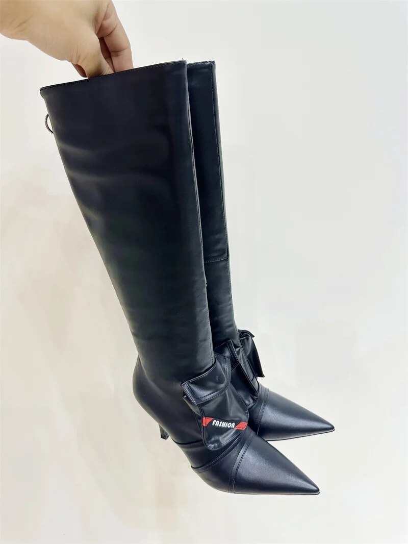 VCSHOES Cowboy Boots Pointed Toe High Heels Washed Back Zipper Women's Cross-Border Large Size 43 High Boots