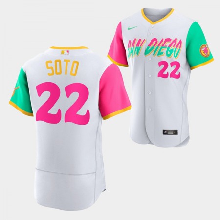 Men's San Diego Padres #22 Juan Soto 2022 White City Connect Flex Base Stitched Baseball Jersey UV4D
