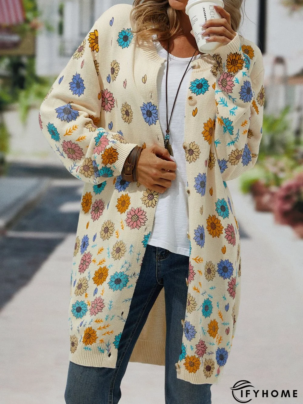 Casual Pattern Cardigan Long Sleeve Sweater coat | IFYHOME