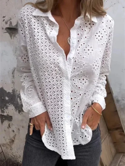 Style & Comfort for Mature Women Women's Hollow Out Print Shirt