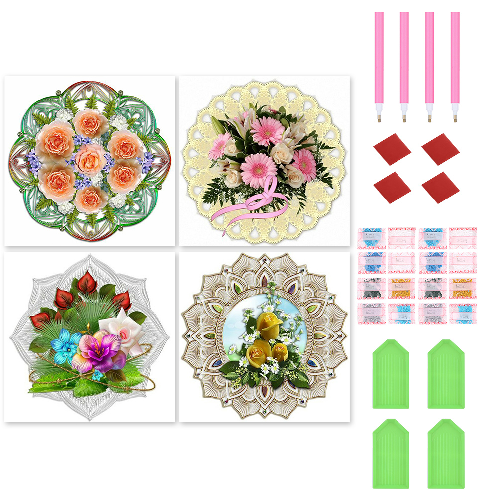 4pcs 5D DIY Full Round Drill Diamond Painting Mmandala Bouquet Kit Home Decor(30*30cm) NCD Money