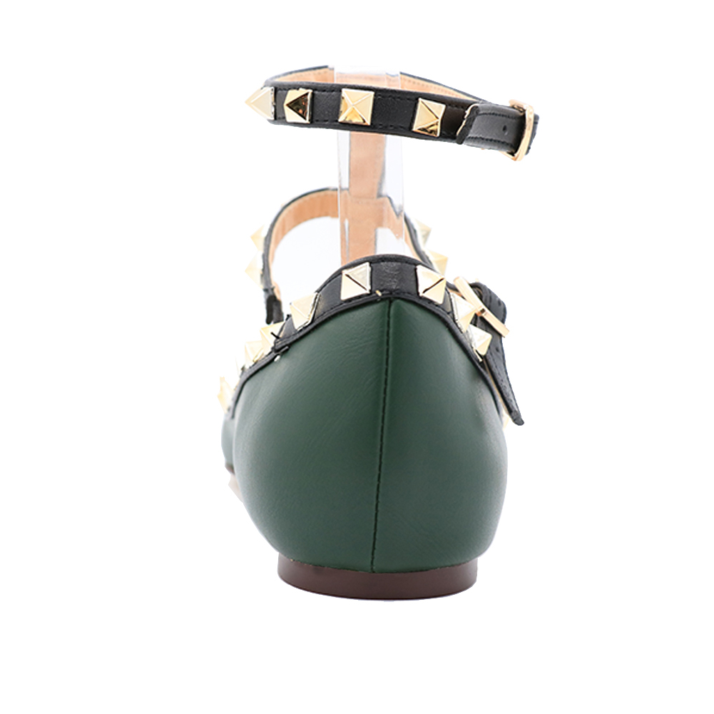 Women's Flats Rivets Rockstud Daily Pointed Toe Ballet Green Shoes Matte-vocosishoes