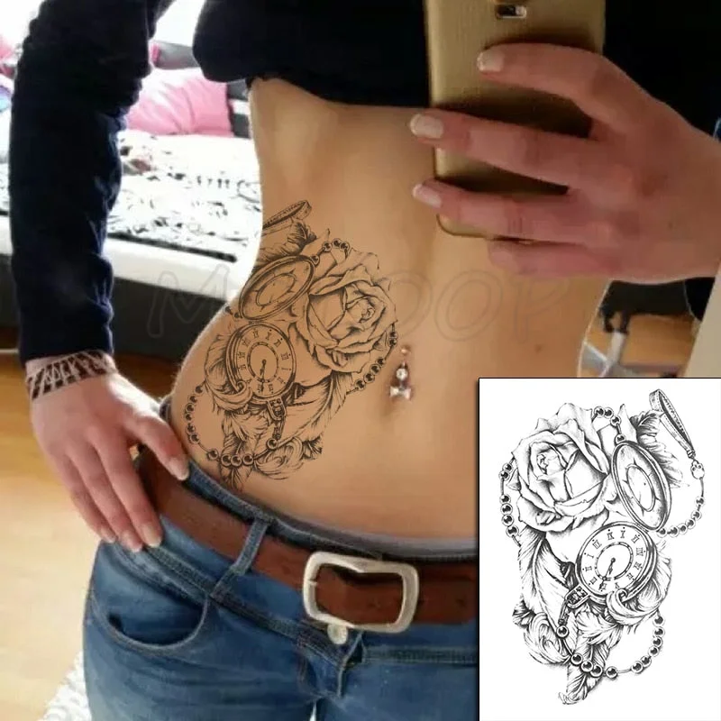 Temporary Tattoo Stickers Rose Sapphire Red Flower Fake Tatto Waterproof Tatoo Back Leg Arm Belly Big Size for Women Men Girl