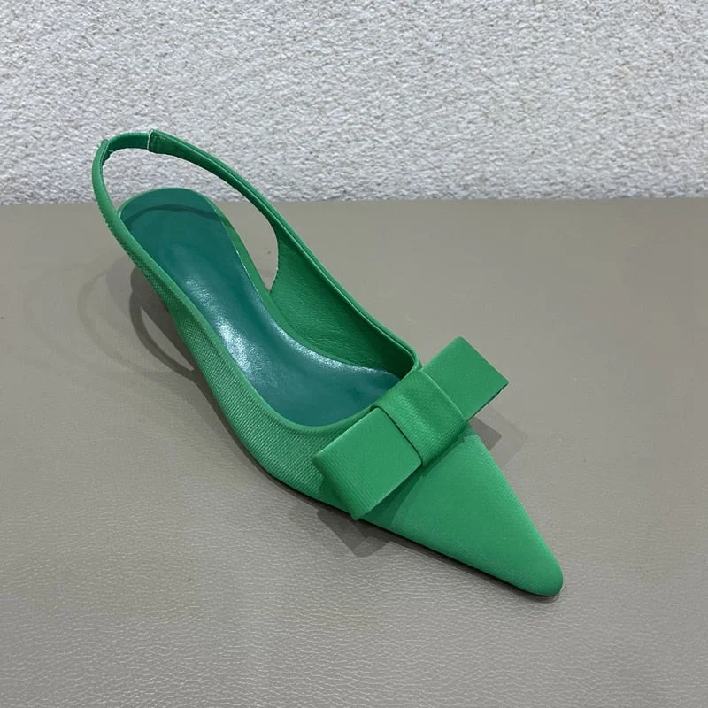 SUOJIALUN 2022 Spring Women Slingback Sandals Fashion Bow-knot Buckle Ladies Pumps Shoes Thin Low Heel Pointed Toe Slip On Mules