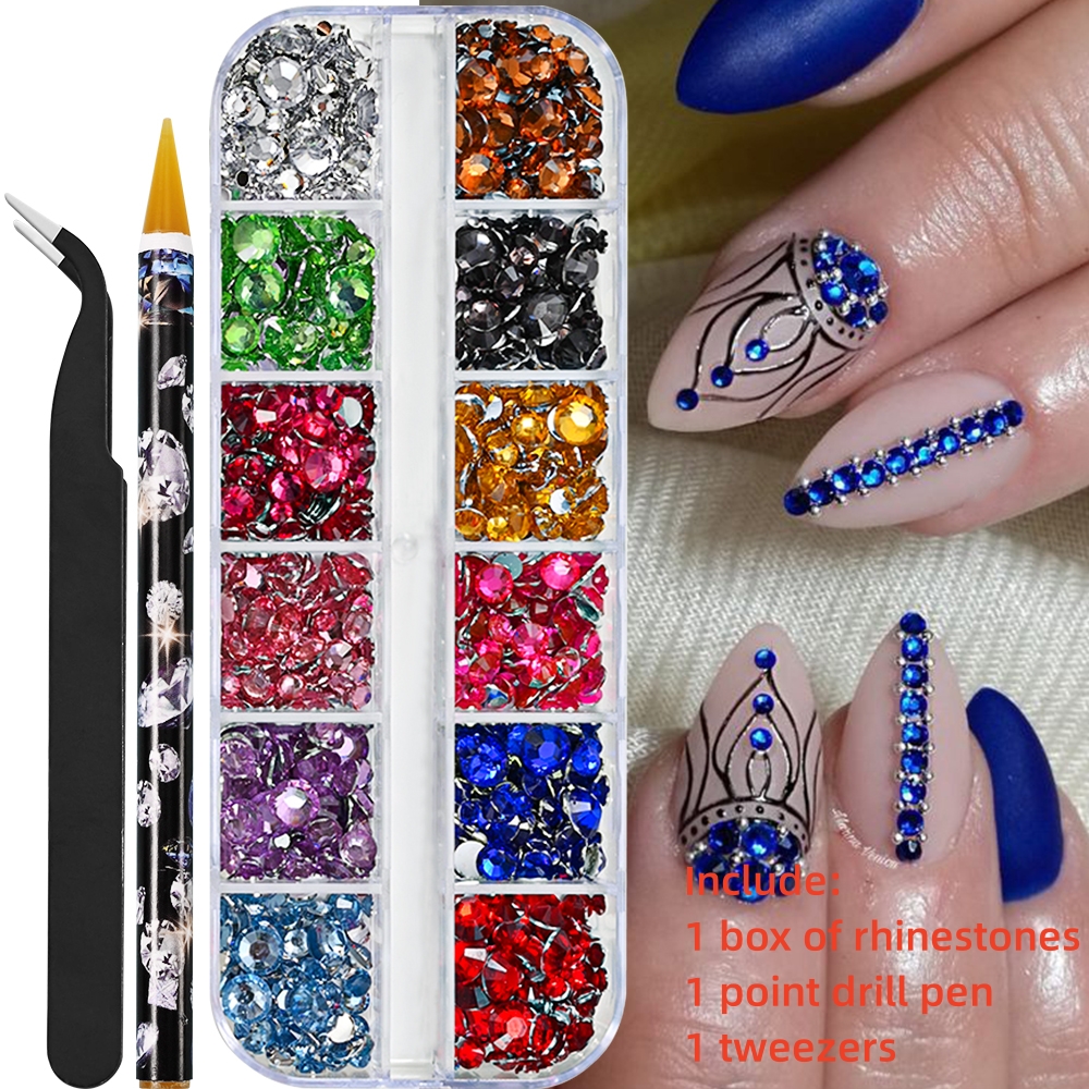 Multi-Size Nail Rhinestones Kit 3D Crystal AB DIY Nail Art Decors Diamond Gems Glitter Manicure Point Drill Pen Tweezers Tools #