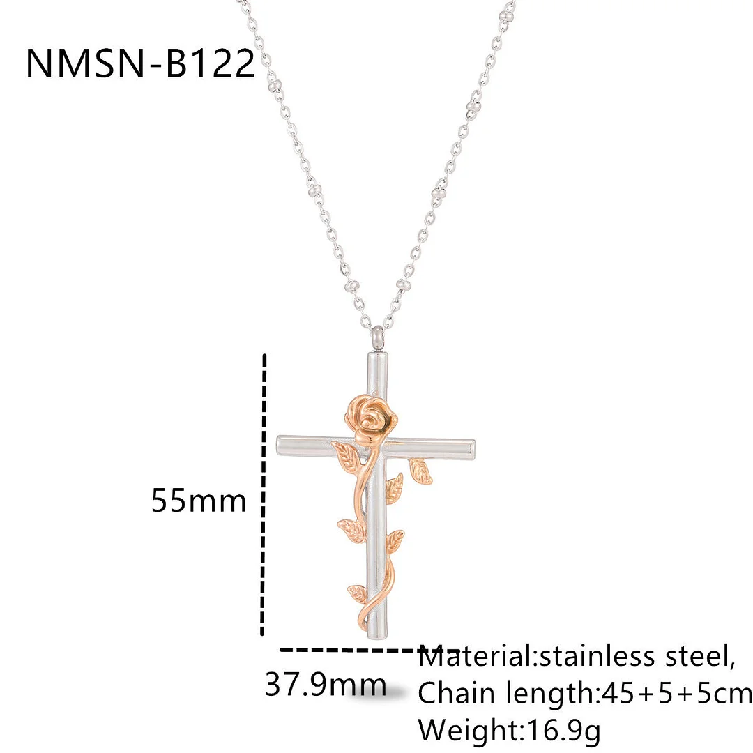 Diamond Encrusted Flower Cross Titanium Steel Necklace