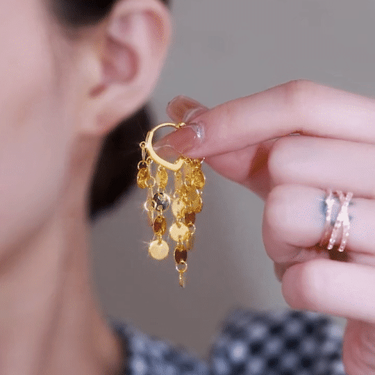 Fashion Gold Sequin Fringe Earrings