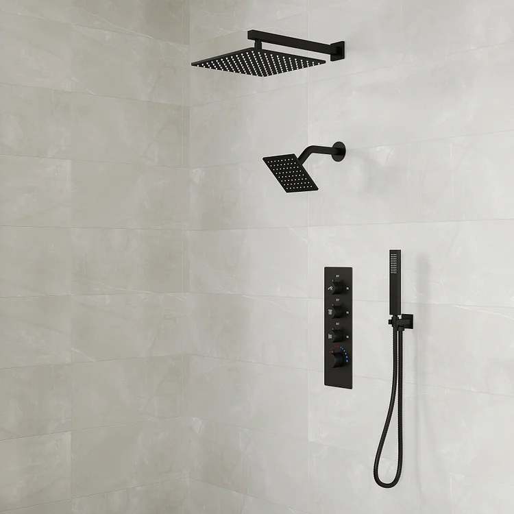 SFS1002A-BK12 Dual 12-Inch Rain and 6-Inch Shower Head System with Extra 6 Body Jets