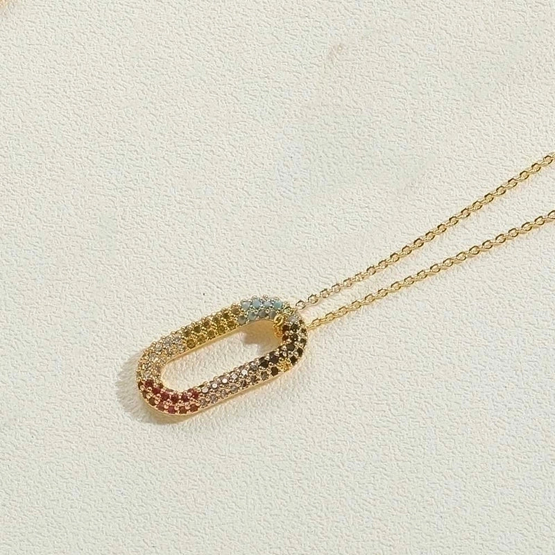 Copper 14K Gold Plated White Gold Plated Minimalist Geometric Solid Color Inlay Zircon Pendant Necklace