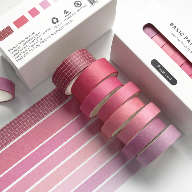 JOURNALSAY 8pcs/set Retro Solid Color Basic Pattern Decoration Washi Tape Set