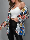 Fashion Graffiti Printed Buttoned Long Sleeve Urban Blazer Outerwear