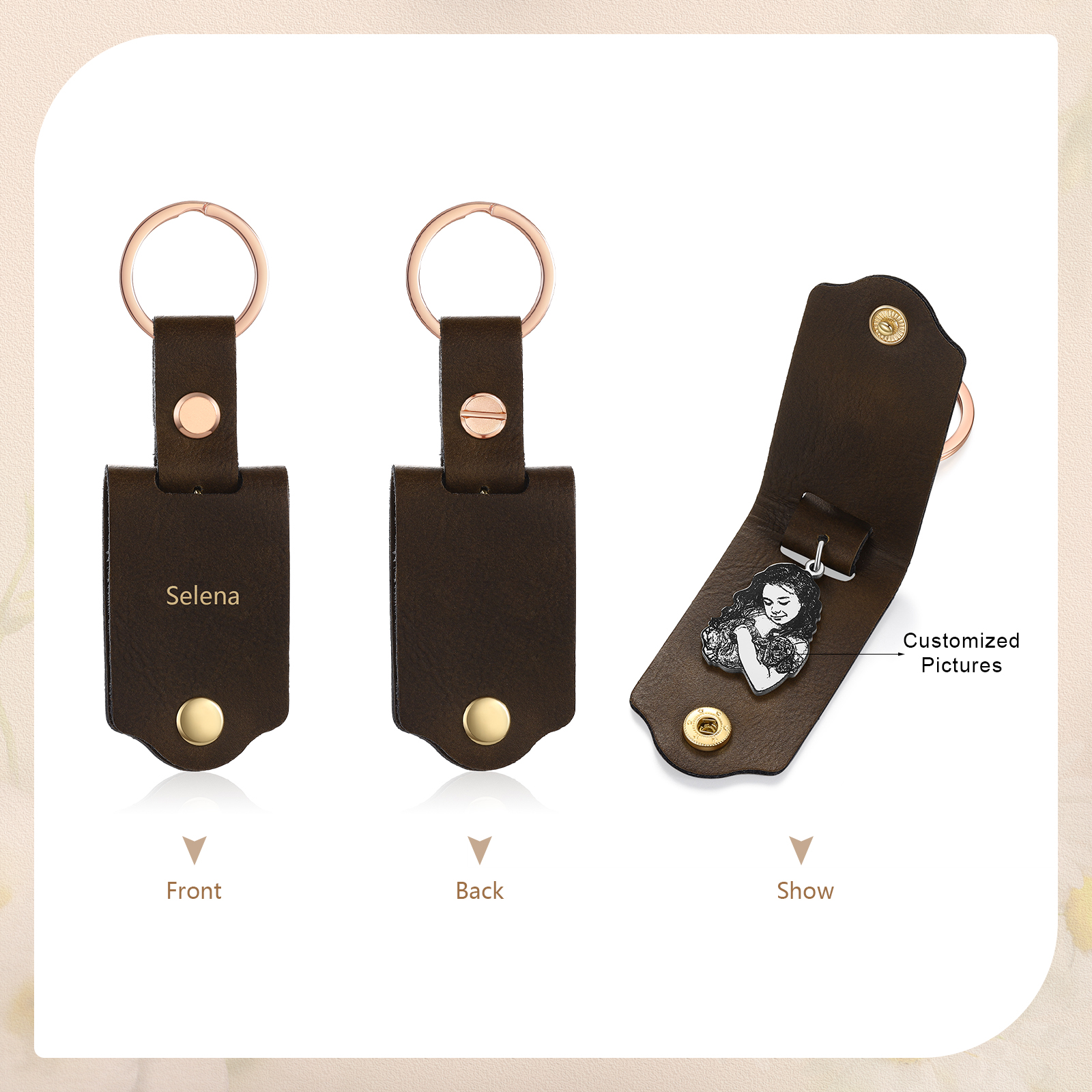 Personalised Photo & Name Keychain Custom Leather Keychain Gifts for Him/Her-Jessemade AU
