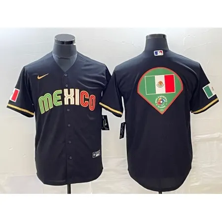Men's Mexico Baseball Black 2023 World Baseball Classic Team Big Logo Stitched Jersey XZXY