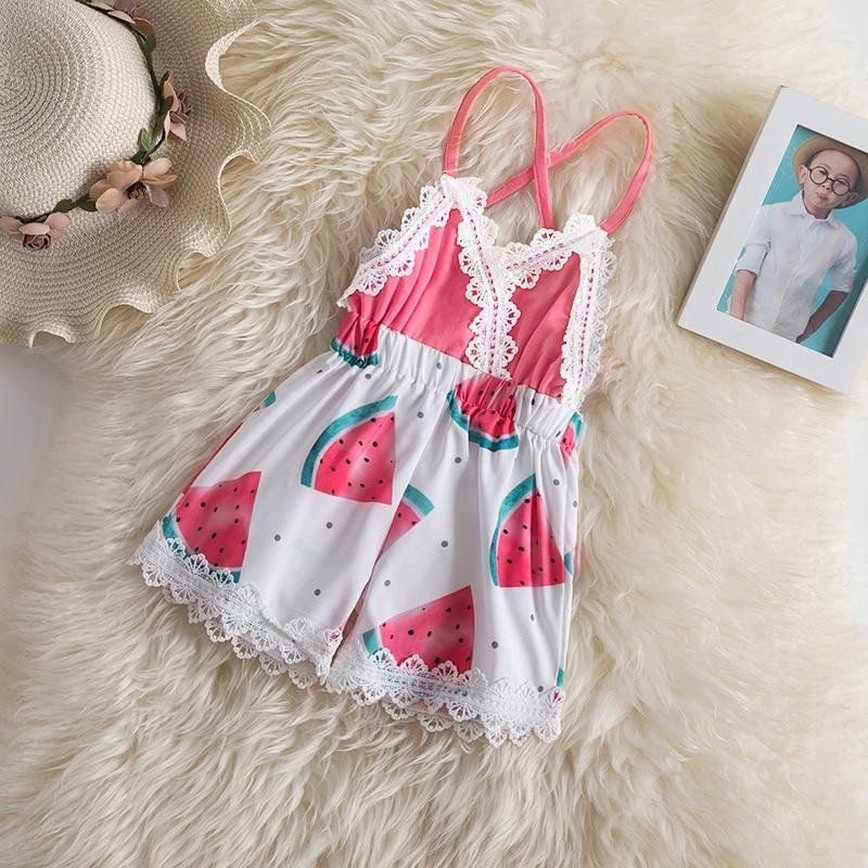 Sweet Baby Dress Summer Watermelon Print Backless Swimwear For Baby Girls Sling Vest One-Piece Swimsuits Toddler Girl Beachwear