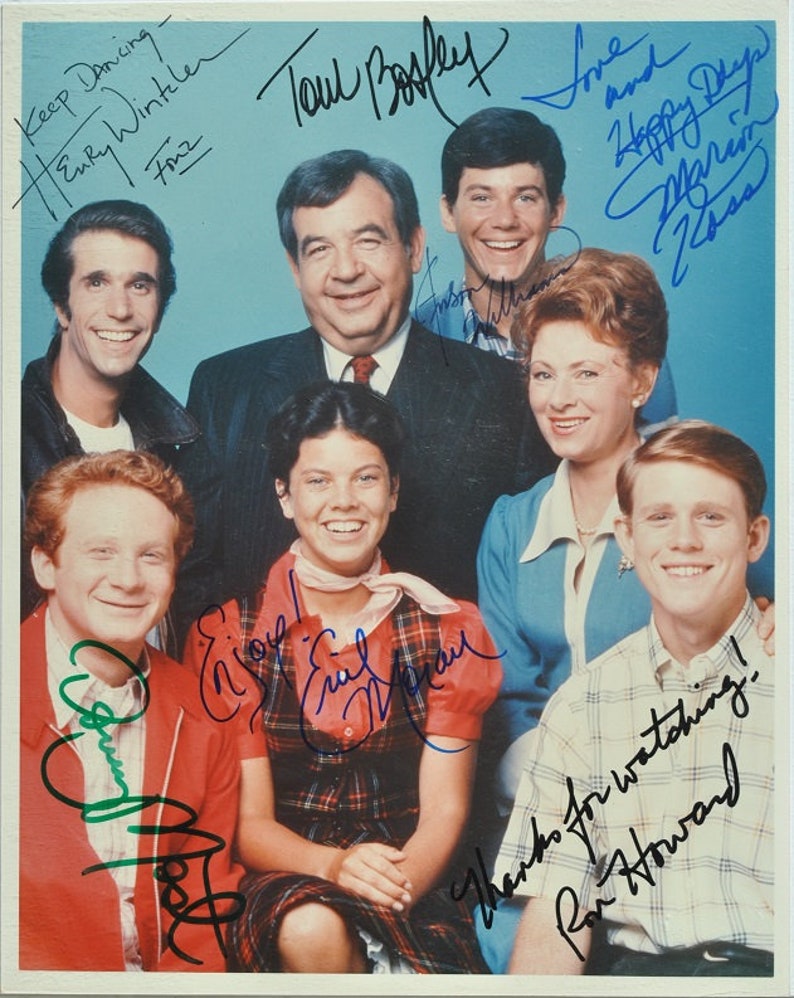 HAPPY DAYS CAST Signed Photo Poster painting X7 Ron Howard, Marion Ross, Anson Williams, Tom Bosley, Henry Winkler, Donny Most, and Erin Moran