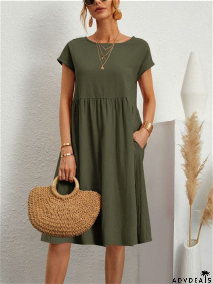 Simple Classy Round Neck A-line Ladies Dress