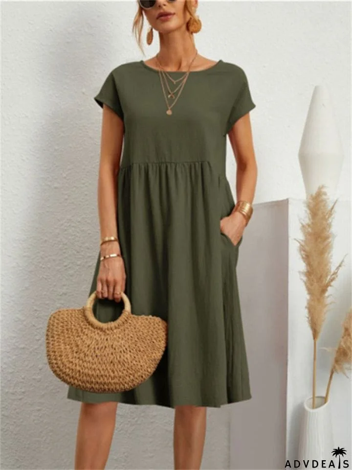 Simple Classy Round Neck A-line Ladies Dress