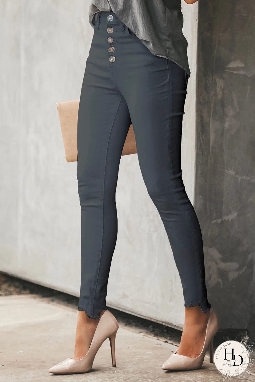 Elastic Loose Wide Leg Button Pants