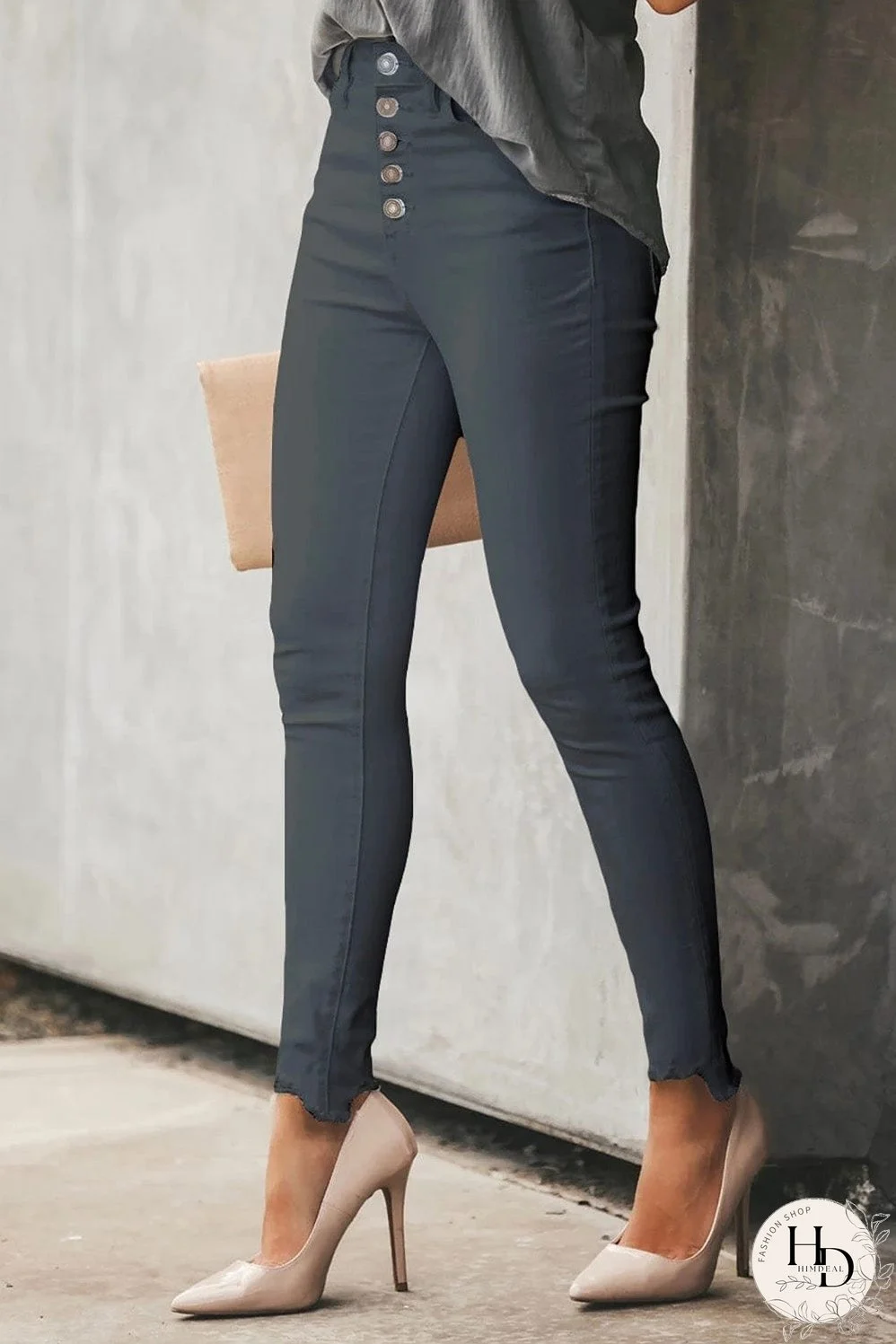 Elastic Loose Wide Leg Button Pants