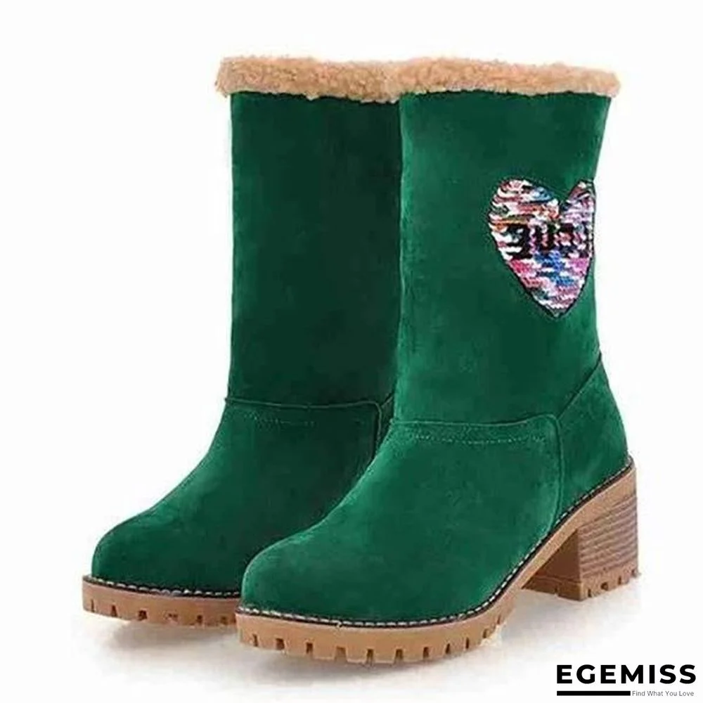 Round Toe Winter Chunky Heel Boots | EGEMISS