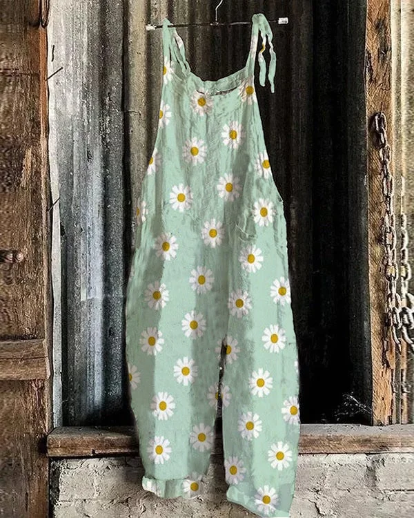 Fashion Floral Women Casual Linen Jumpsuits