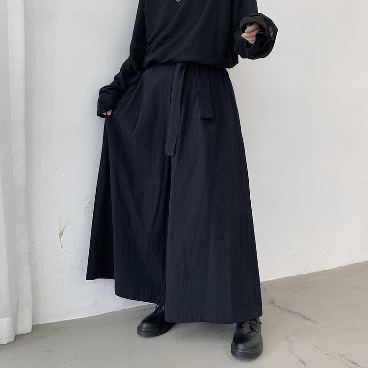 Dawfashion-Japanese Harajuku Style Dark Fringed Lace-up Silhouette Culottes-Yamamoto Diablo Clothing