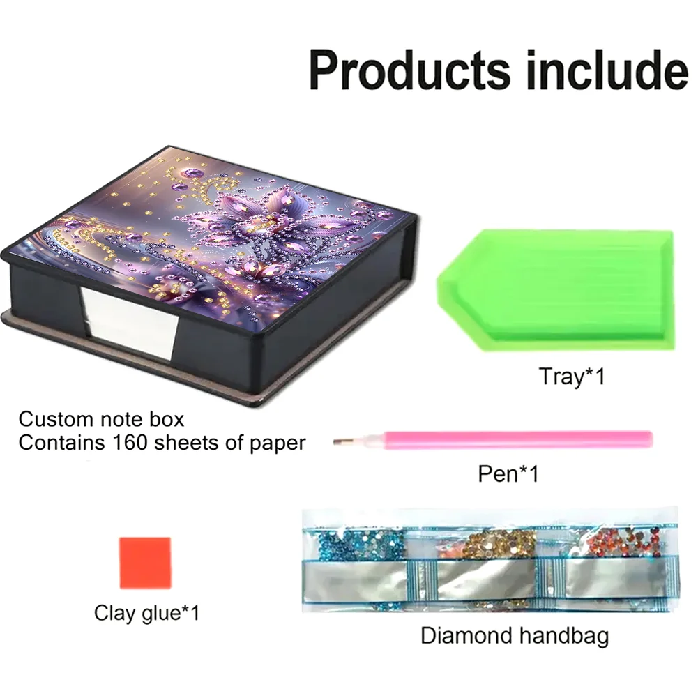 PU Flowers Diamond Painting Notecard Box with Papers for DIY Art Craft