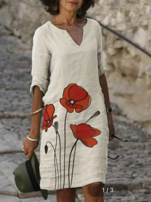 Women's Cotton Linen Print Dress