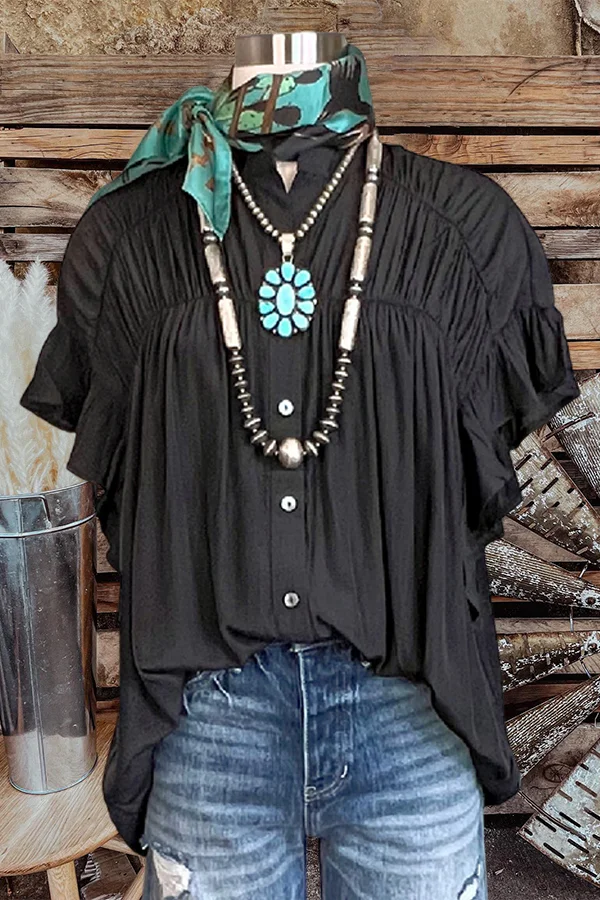 Ruched Ruffled Drop Sleeve Top