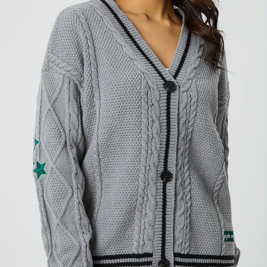 Ueong Women's Autumn Winter New Knitting Embroidered Cardigan Temperament Reduces Age Loose Casual Sweater