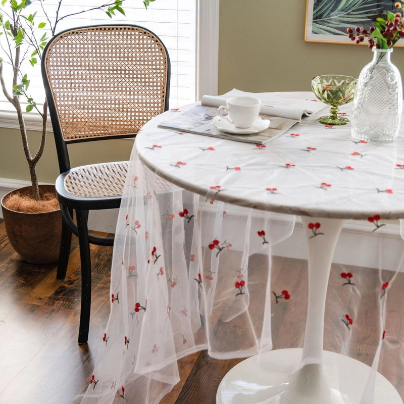 Yiman Qiyun Tablecloth Red Peach Embroidered Duo Cake Photography Background Embroidered Props Cloth Tablecloth