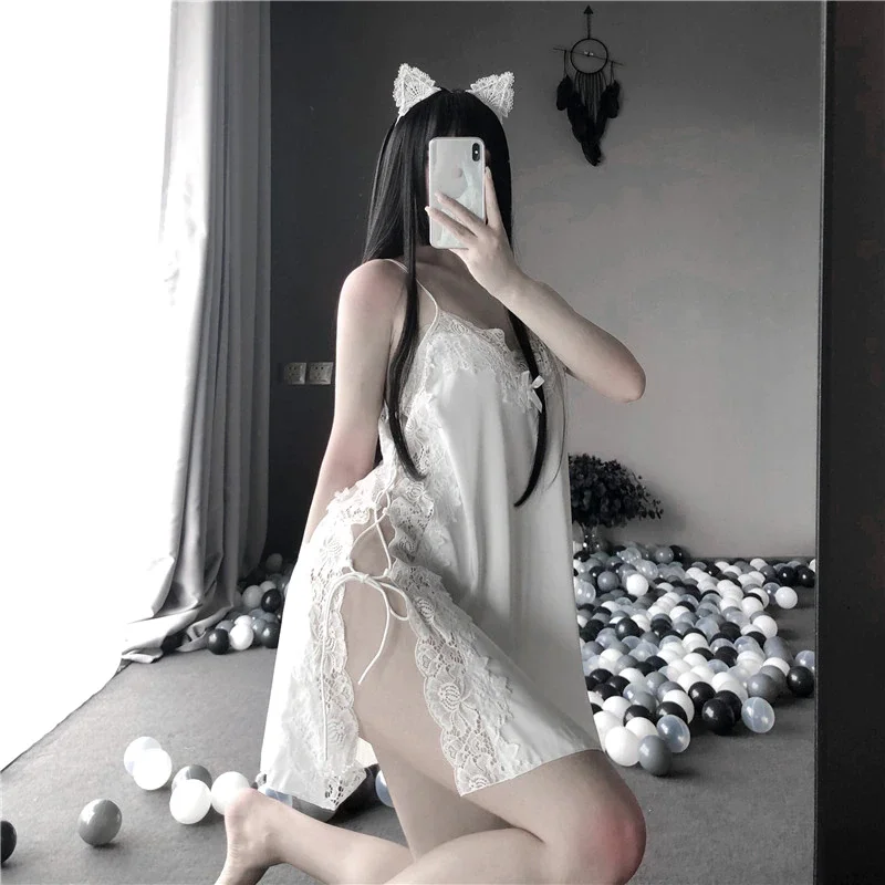 Billionm OJBK Sexy Nightdress Lenceria Femenina One Size Womens Nightgown Sleepwear Underwear Sexy Lingerie Sling Lace Embroidery V-Neck