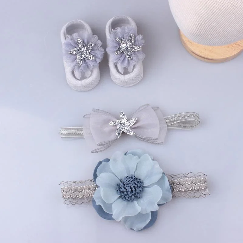 3Pcs/Set Lace Flower Baby Girl Headband Socks Set Crown Bows Newborn Hairband Headbands For Girls Turban Baby Hair Accessories