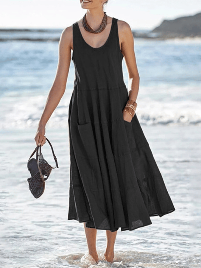 Women's Solid Color Elegant Cotton Linen Dress
