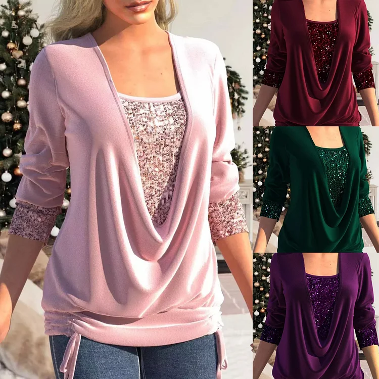 🔥Acquista 2 Spedizione Gratuita🔥Top con paillettes a maniche lunghe