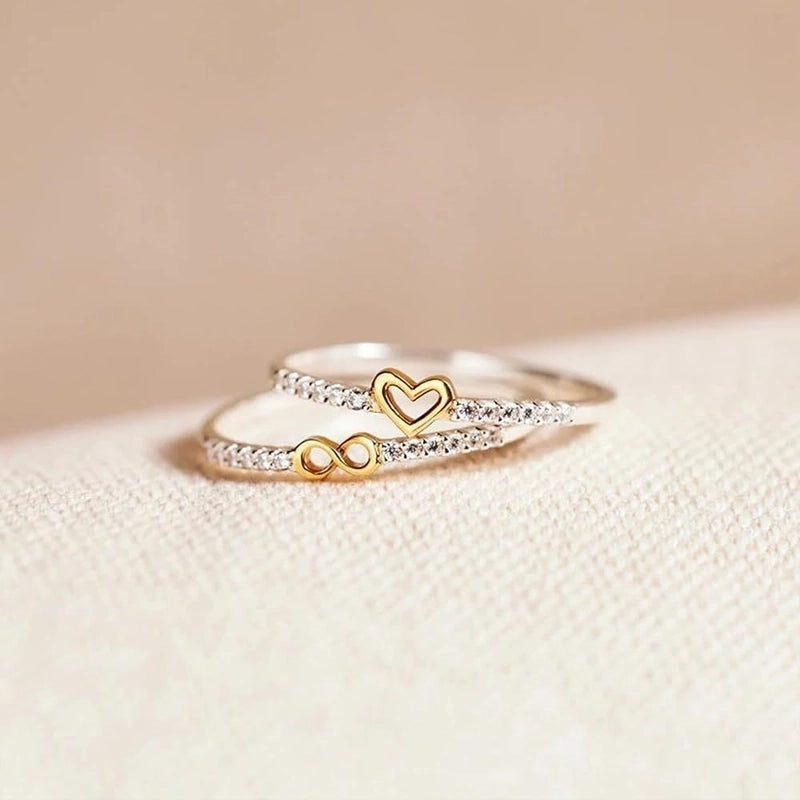 Sterling Silver Zircon Infinity Heart Shape Rings