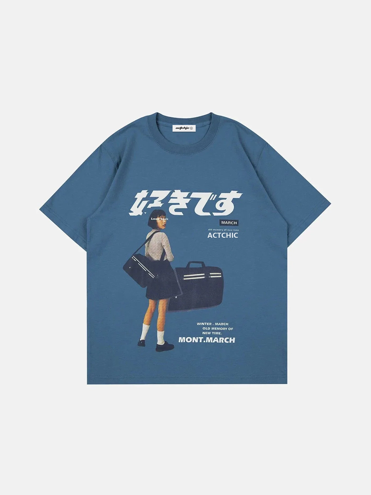 Blue Japanese Girl Graphic Tee Front