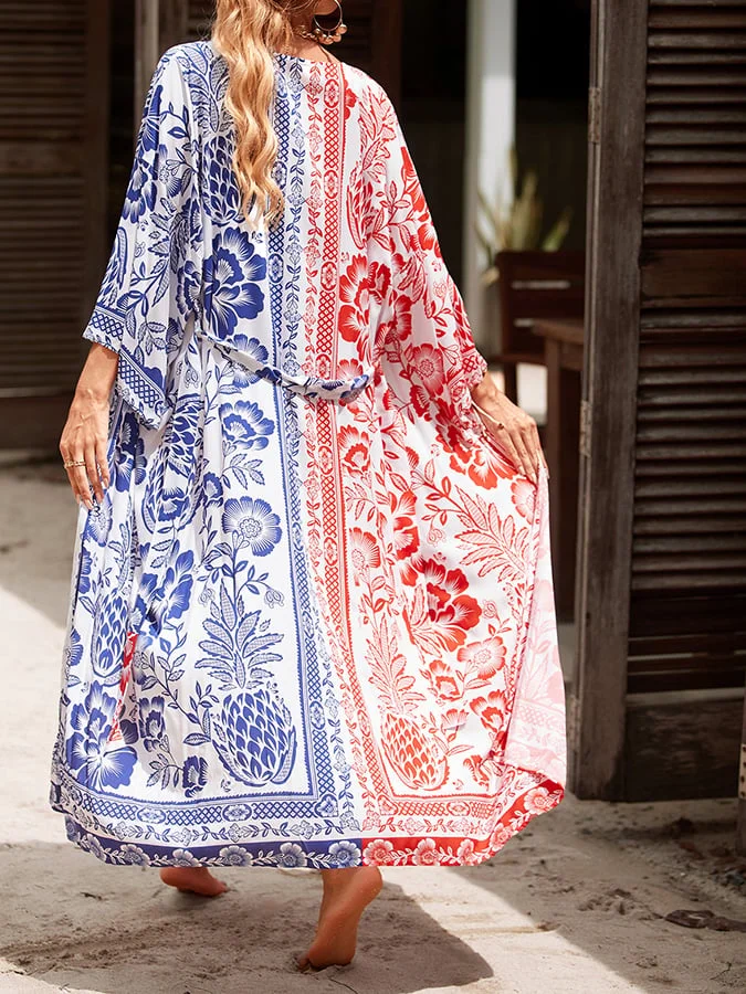 Printed Beach Sexy Lace Up Contrast Sunscreen Cardigan