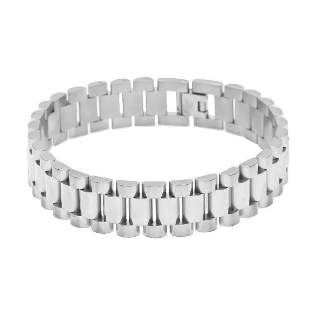 15MM Classic Mens Wristband Link Bracelet Stainless Steel Band