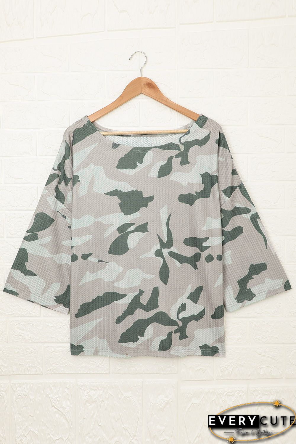 Oversize Camo Print Long Sleeve Top