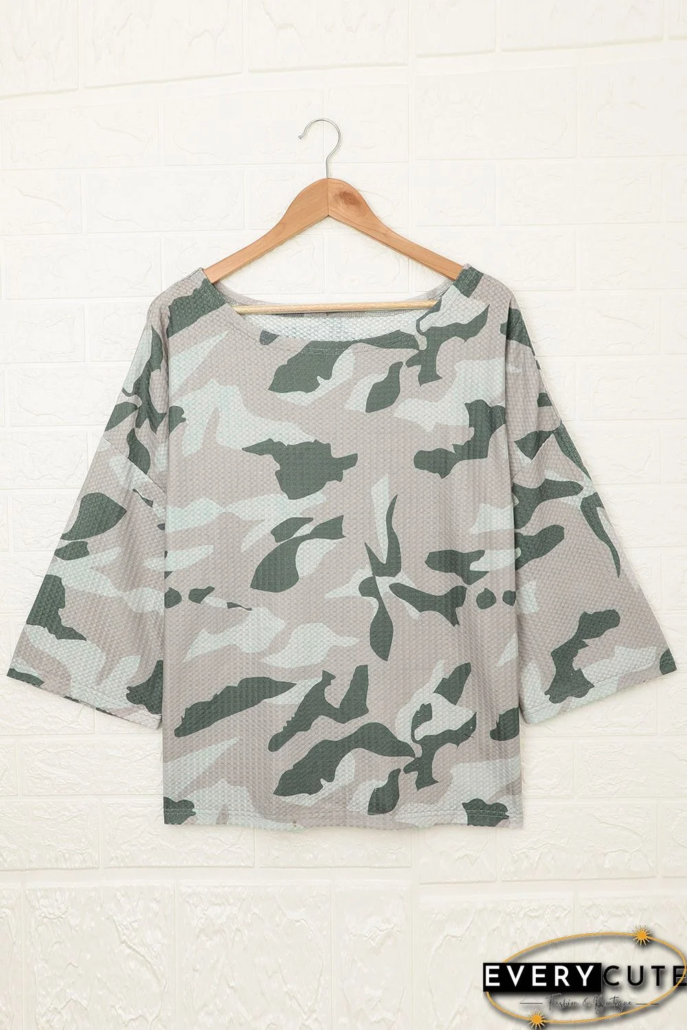 Oversize Camo Print Long Sleeve Top