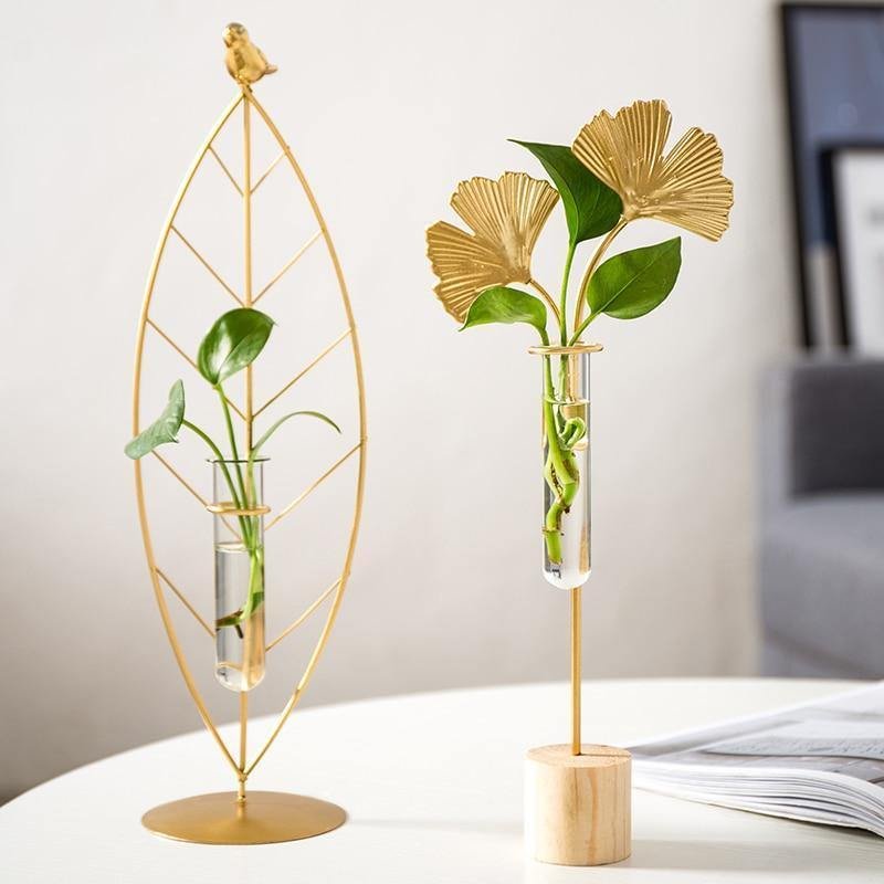 Gold Flora Metal and Glass Test Tube Vase