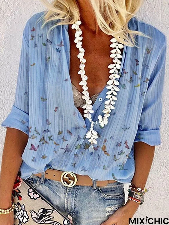 Printed Casual Cotton-Blend Top