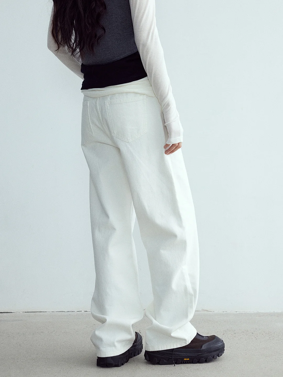 Woherb [Daihe] Autumn New Leisure High Waist Simple Retro Versatile Basic Long Straight Leg Jeans H7077-Outfit Ideas