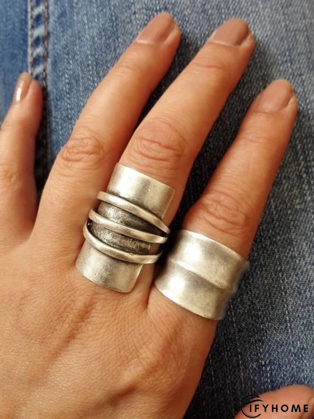 Vintage Silver Distressed Line Pattern Ring Ethnic Jewelry | IFYHOME