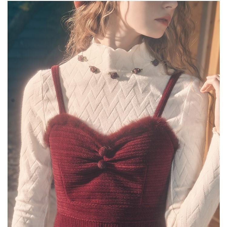 Fairy Tales Aesthetic Vintage Romantic Rose Knitted Top QueenFunky